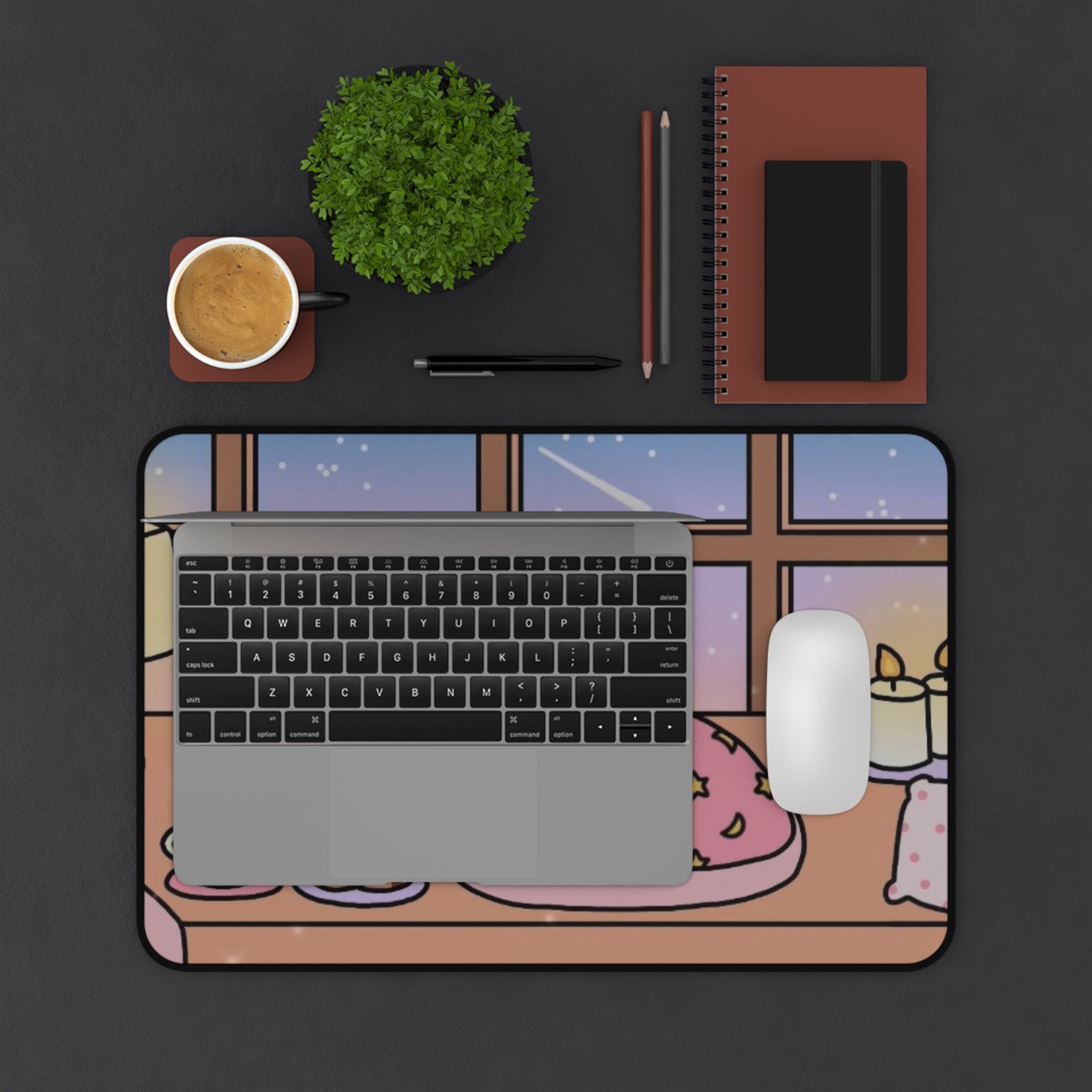 Two Kitties Winter Vibes - Anti-Slip Rubber Base Desk Mat