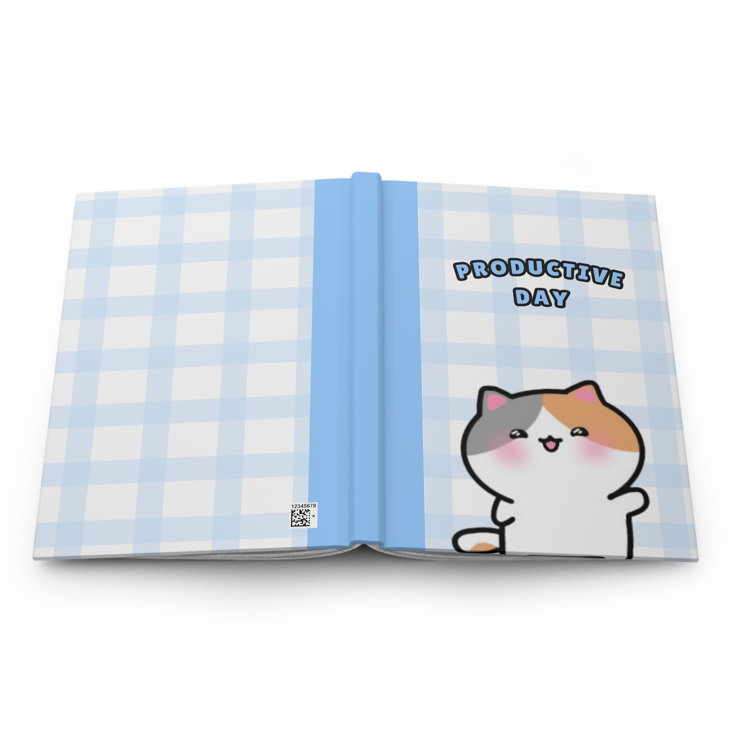 Productive Day - Blue Checkered Hardcover Journal Lined Pages | Pudding Kitties