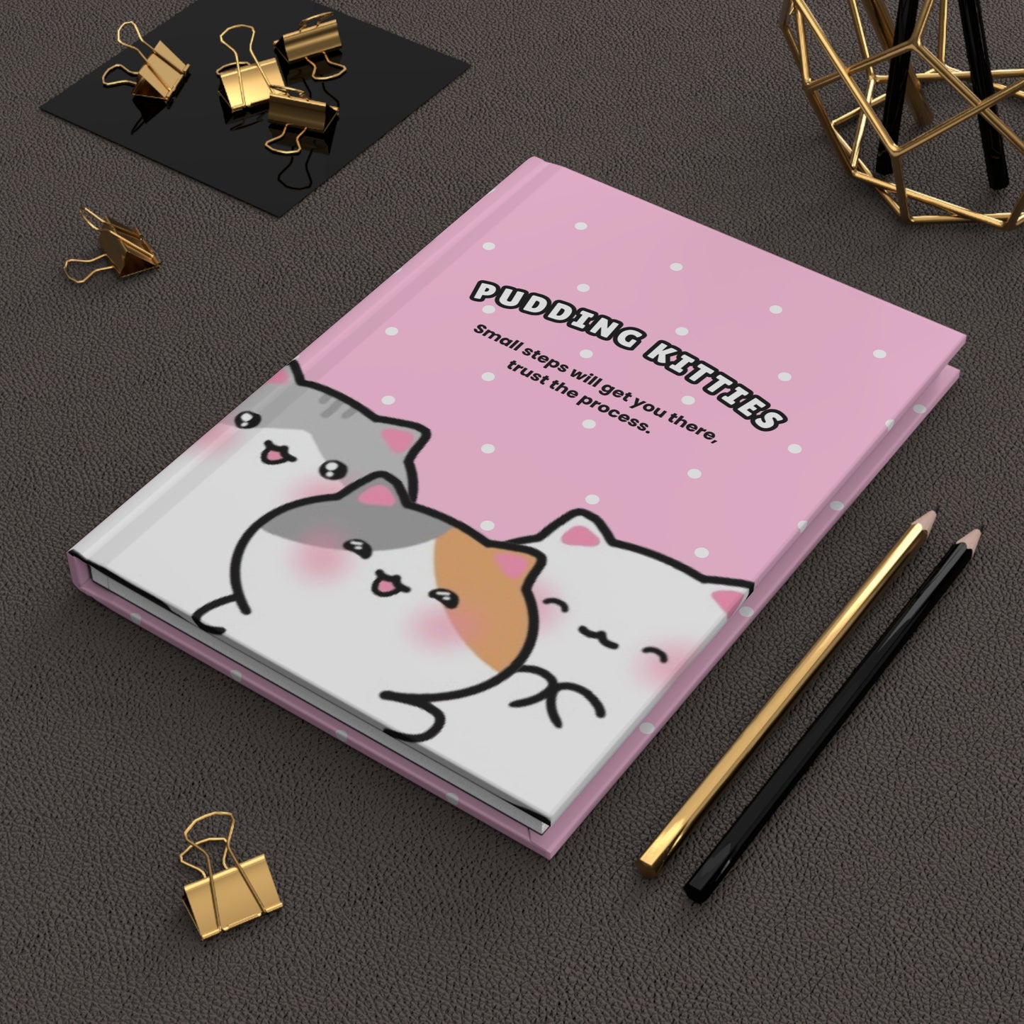 Trust the Process - Pink Hardcover Journal White Dots Lined Pages | Pudding Kitties