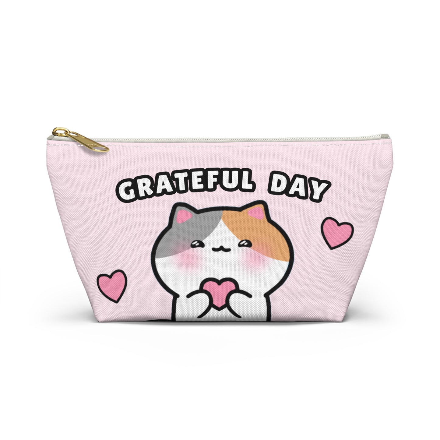 Grateful Day - Pink Hearts Small Accessory Pouch | Pudding Kitties