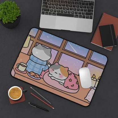 Two Kitties Winter Vibes - Anti-Slip Rubber Base Desk Mat