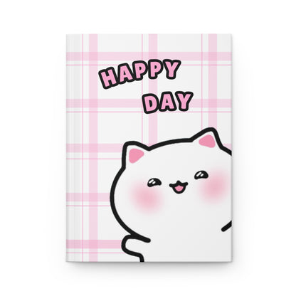 Happy Day - Pink Checkered Hardcover Journal Lined Pages | Pudding Kitties