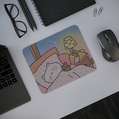 Cute Kitty Sleeping - Rectangular Rubber Base Desk Mouse Pad