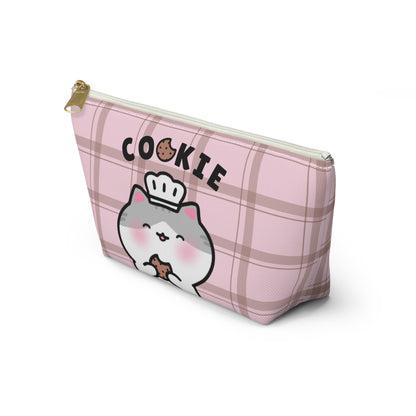 Cookie - Brown Stripes Pink Small Accessory Pouch | Pudding Kitties