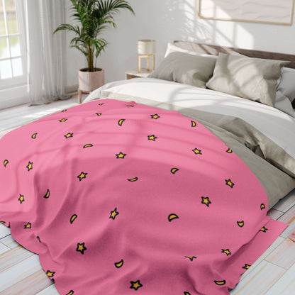 Pink Blanket with Yellow Stars by Lofi Cute Kitties - Soft Arctic Fleece