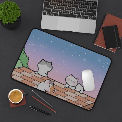 Cute Shinny Sunset Three Kitties - Anti-Slip Rubber Base Desk Mat