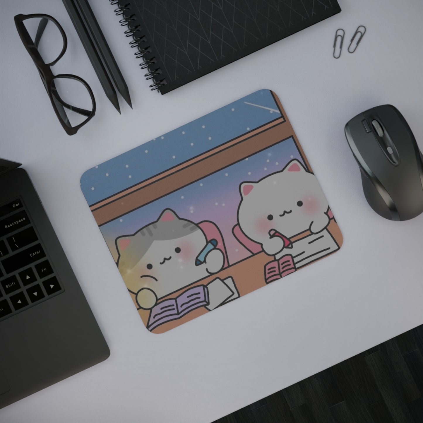 Cute Kitties Studying - Rectangular Rubber Base Desk Mouse Pad