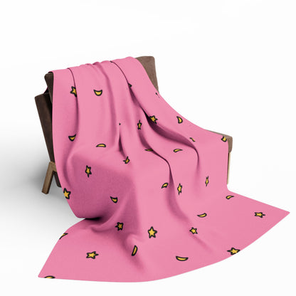 Pink Blanket with Yellow Stars by Lofi Cute Kitties - Soft Arctic Fleece