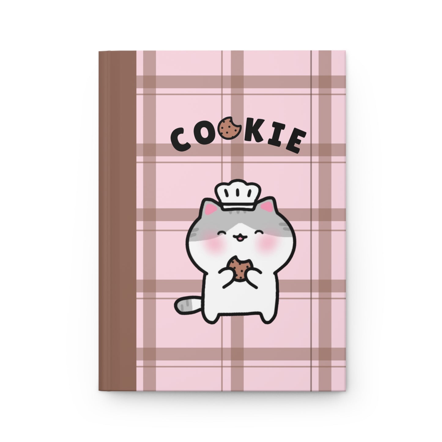 Cookie Recipe Book - Pink & Brown Checkered Hardcover Journal Lined Pages | Pudding Kitties