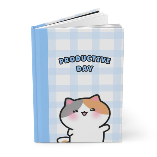 Productive Day - Blue Checkered Hardcover Journal Lined Pages | Pudding Kitties