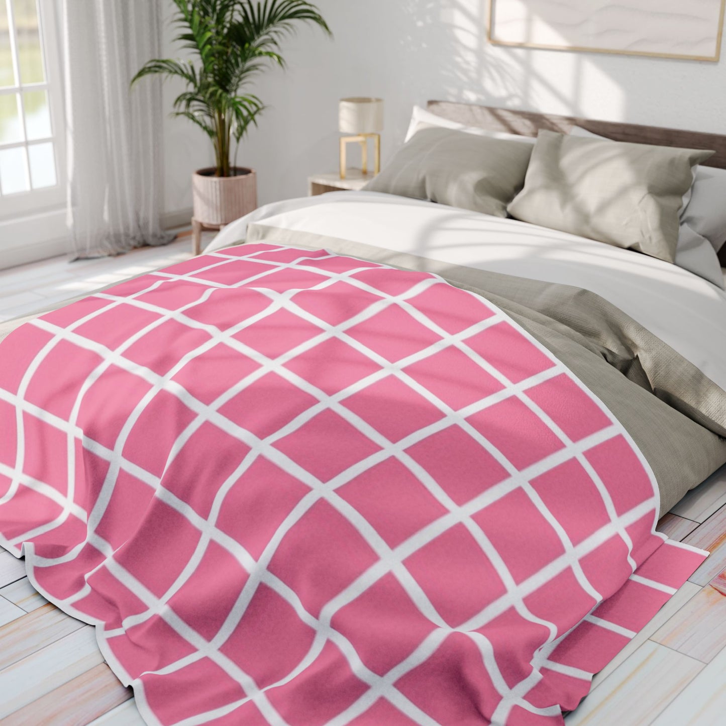 Pink Blanket with White Lines by Lofi Cute Kitties - Soft Arctic Fleece