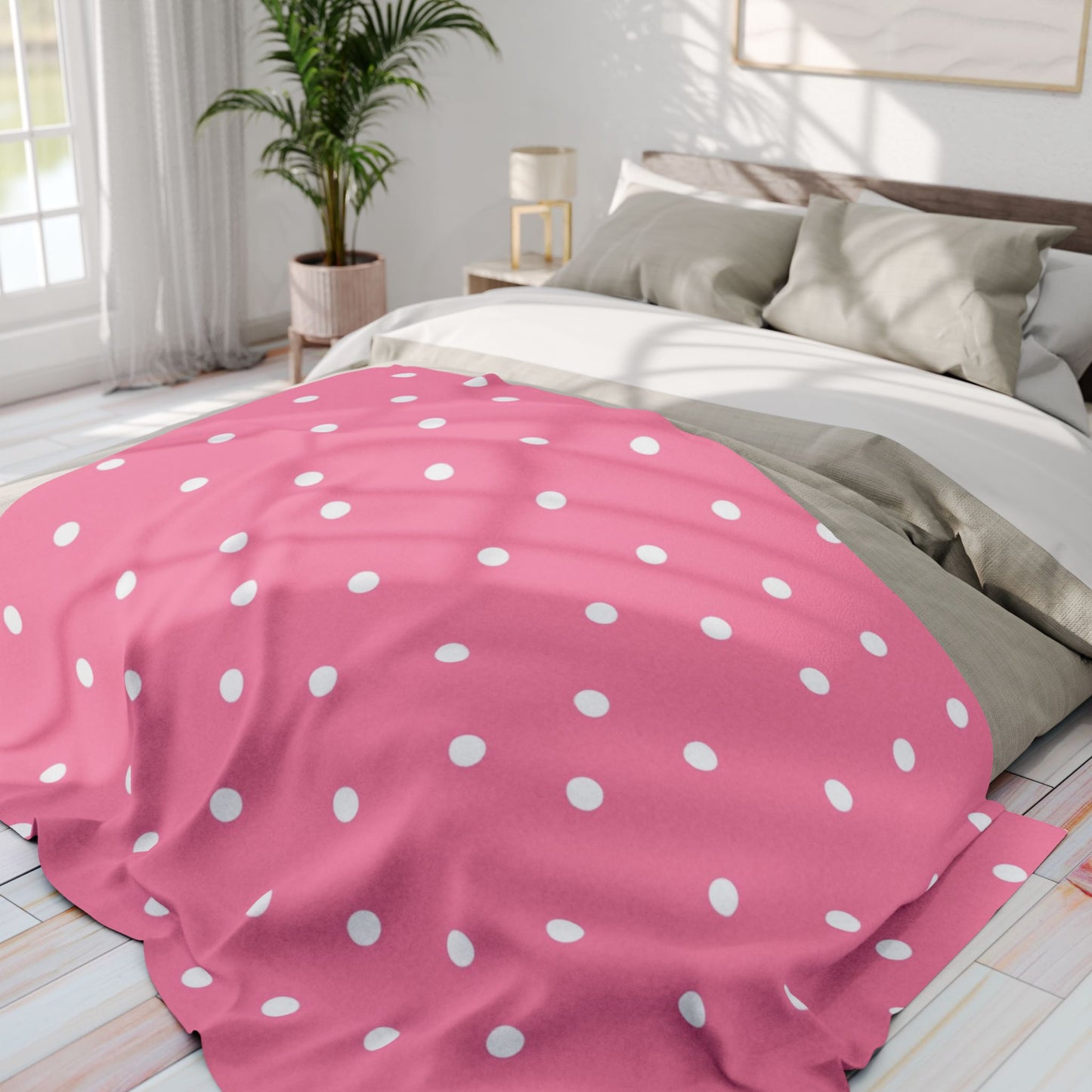 Pink Blanket with White Dots by Lofi Cute Kitties - Soft Arctic Fleece