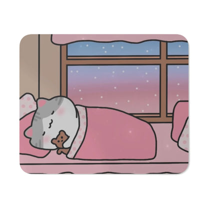 Cute Grey Kitty Sleeping - Rectangular Rubber Base Desk Mouse Pad