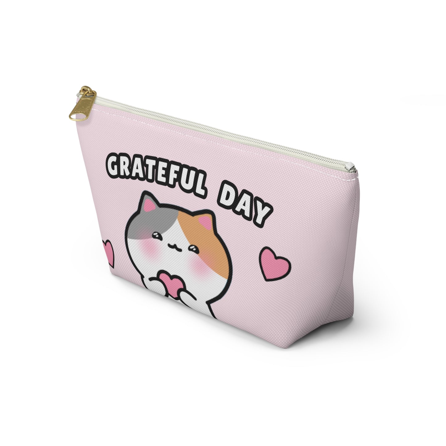 Grateful Day - Pink Hearts Small Accessory Pouch | Pudding Kitties