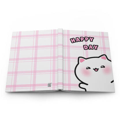 Happy Day - Pink Checkered Hardcover Journal Lined Pages | Pudding Kitties