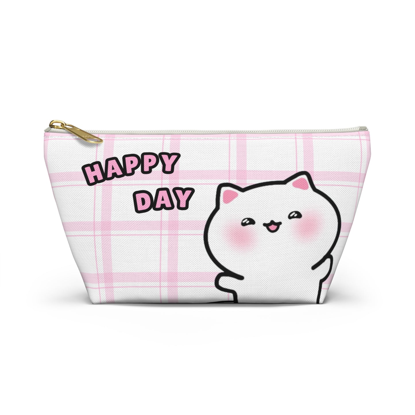 Happy Day - Pink Stripes Small Accessory Pouch | Pudding Kitties