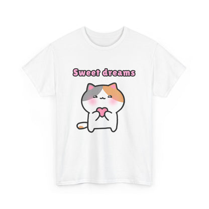 Sweet Dreams Pink Heart White Pajama Tshirt | Pudding Kitties