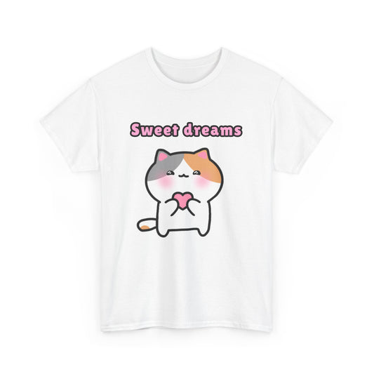 Sweet Dreams Pink Heart White Pajama Tshirt | Pudding Kitties