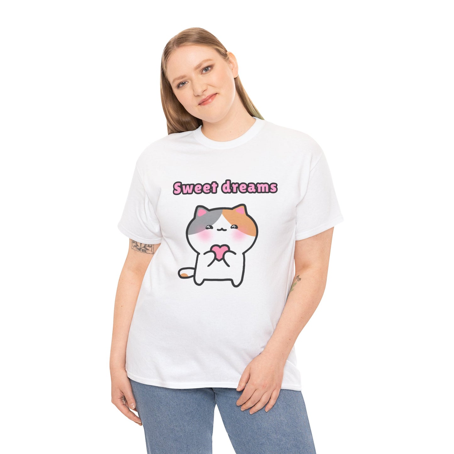 Sweet Dreams Pink Heart White Pajama Tshirt | Pudding Kitties