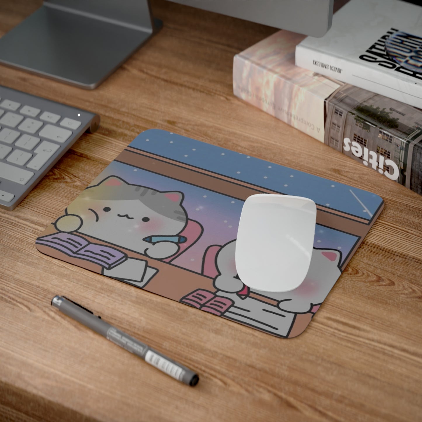 Cute Kitties Studying - Rectangular Rubber Base Desk Mouse Pad