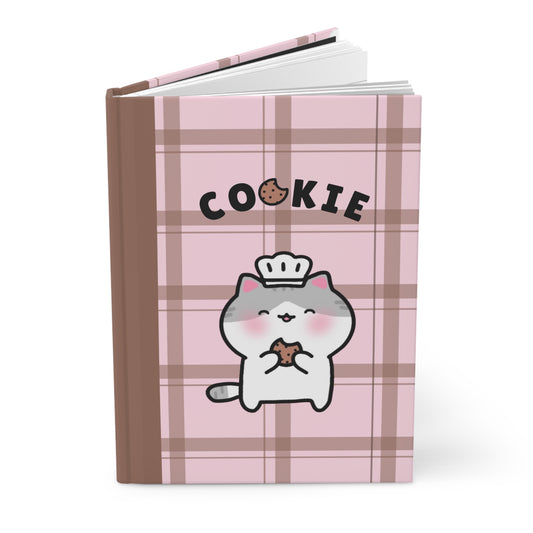 Cookie Recipe Book - Pink & Brown Checkered Hardcover Journal Lined Pages | Pudding Kitties