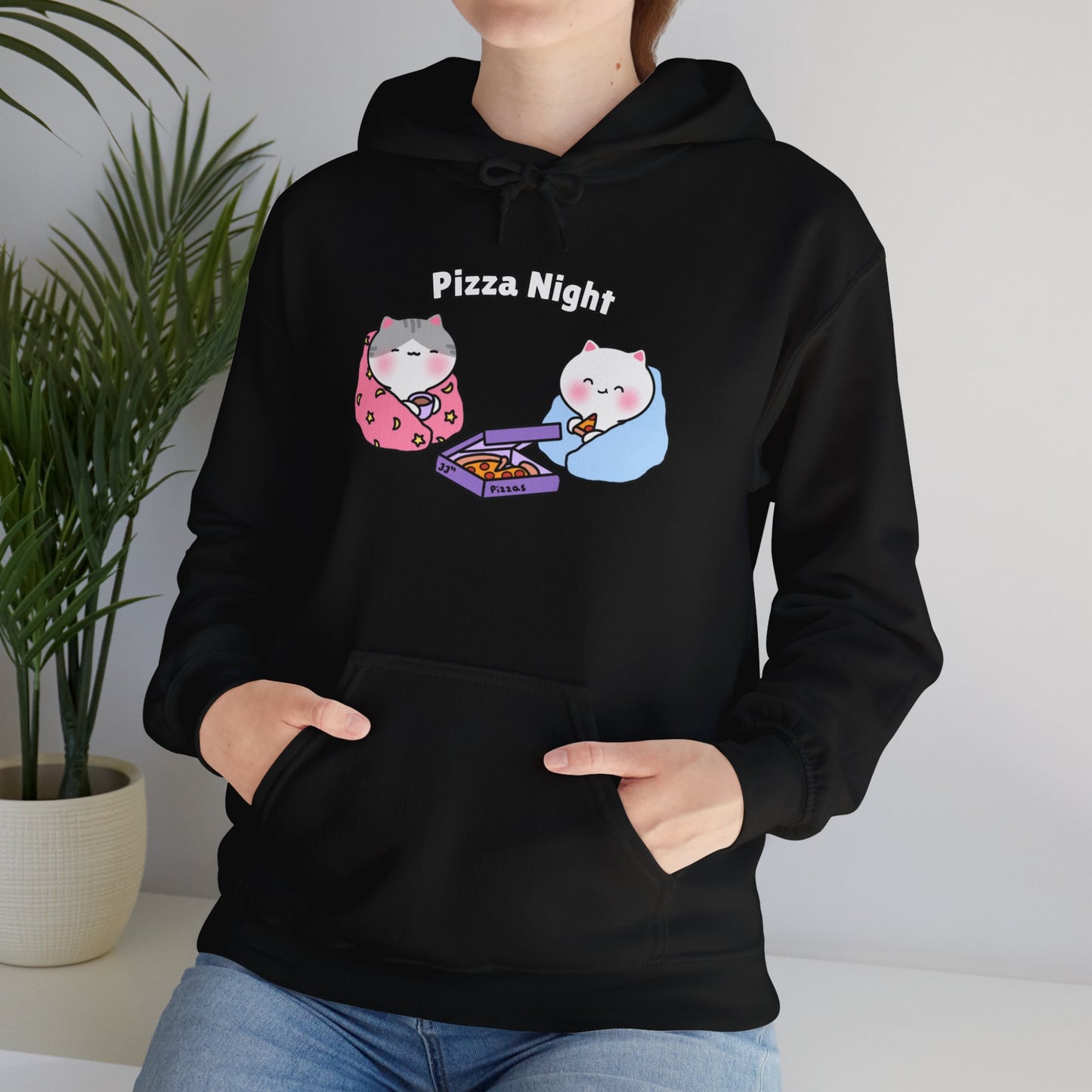 Pizza Night – Cozy Unisex Hoodie | Pudding Kitties