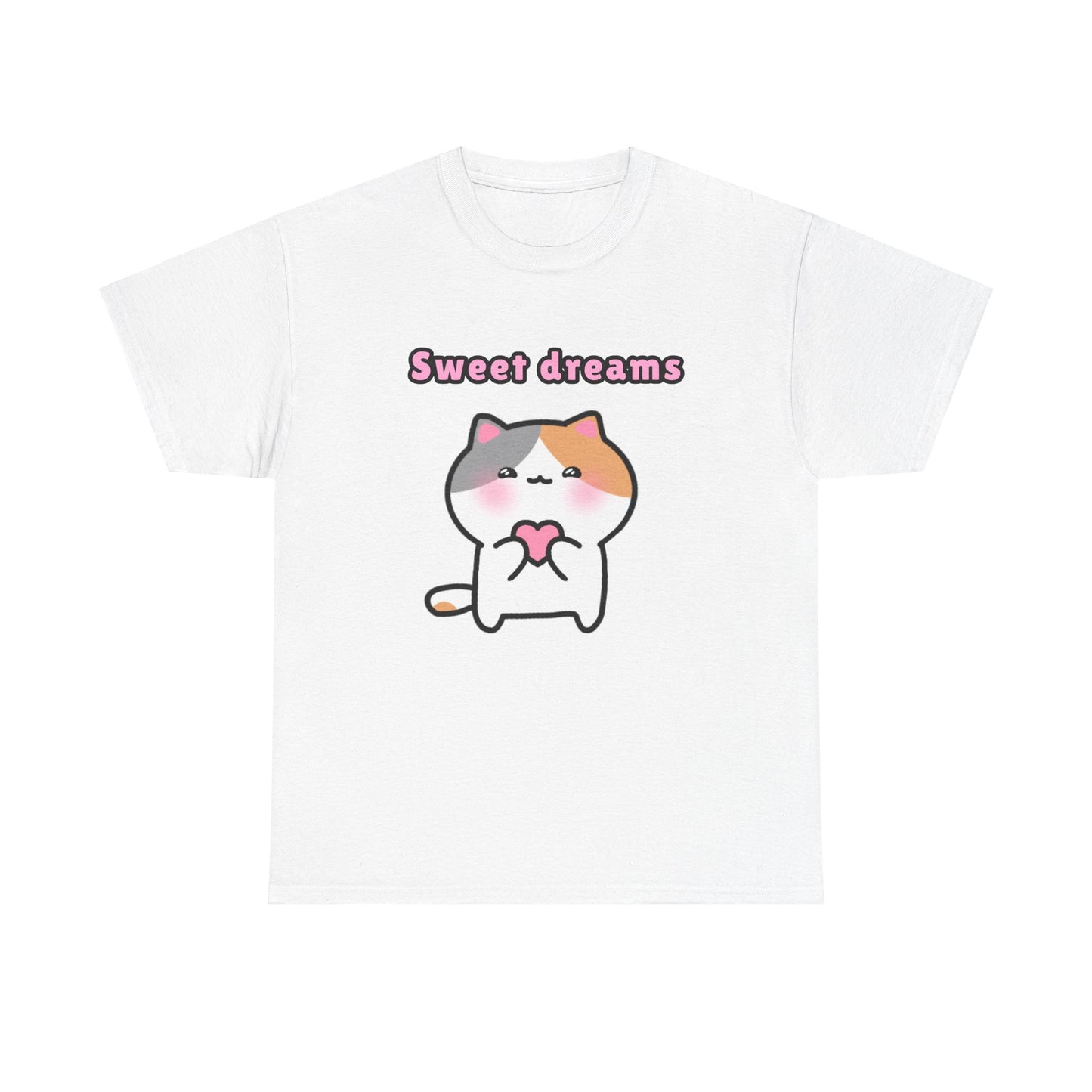 Sweet Dreams Pink Heart White Pajama Tshirt | Pudding Kitties