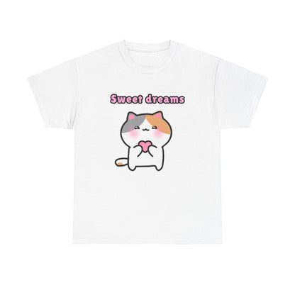 Sweet Dreams Pink Heart White Pajama Tshirt | Pudding Kitties