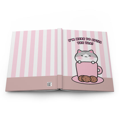 Spill the Tea - Pink & White Striped Hardcover Journal Lined Pages | Pudding Kitties