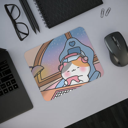 Cute Orange Kitty on Blue Gaming Chair - Anti-Slip Rubber Base Desk Mouse Mat