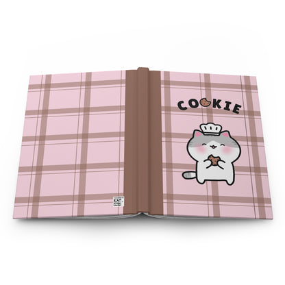 Cookie Recipe Book - Pink & Brown Checkered Hardcover Journal Lined Pages | Pudding Kitties