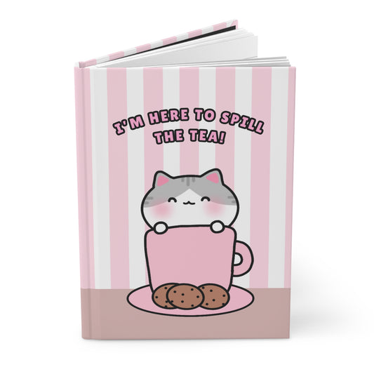 Spill the Tea - Pink & White Striped Hardcover Journal Lined Pages | Pudding Kitties