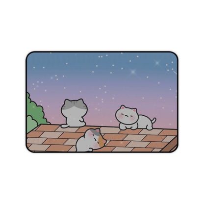 Cute Shinny Sunset Three Kitties - Anti-Slip Rubber Base Desk Mat