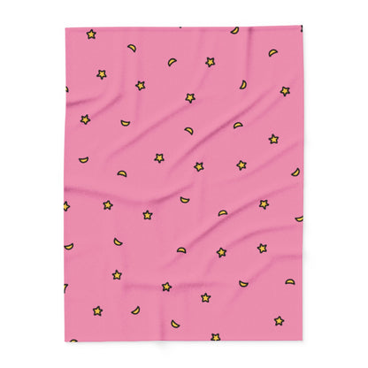 Pink Blanket with Yellow Stars by Lofi Cute Kitties - Soft Arctic Fleece