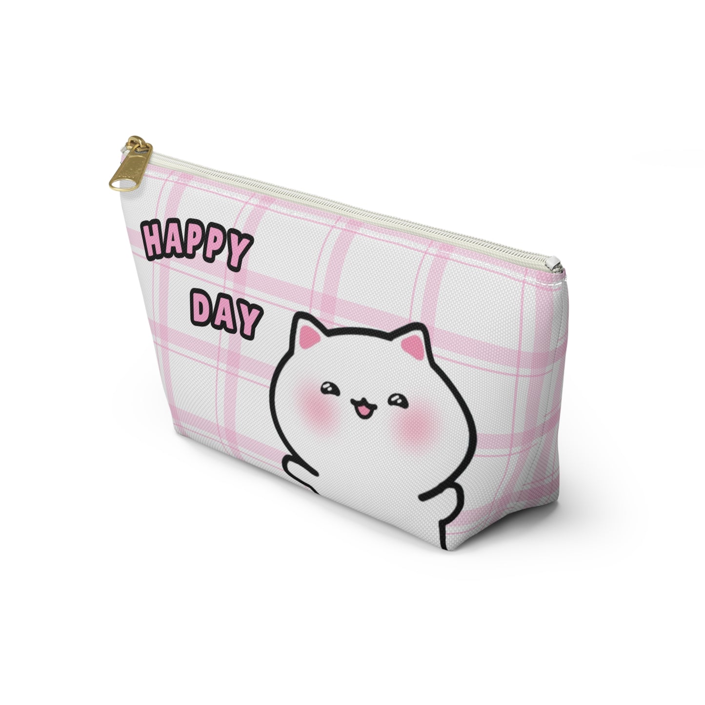 Happy Day - Pink Stripes Small Accessory Pouch | Pudding Kitties