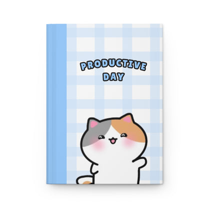 Productive Day - Blue Checkered Hardcover Journal Lined Pages | Pudding Kitties