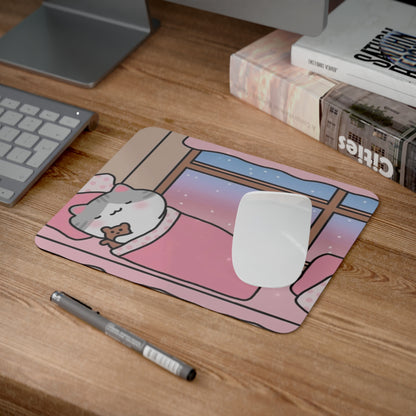 Cute Grey Kitty Sleeping - Rectangular Rubber Base Desk Mouse Pad